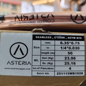 مشخصات فنی روی کارتن لوله مسی 1/4 آستریا